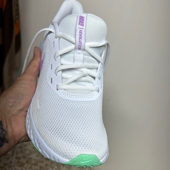 Nike Revolution White and Purple Athletic Shoes - Picture 2 of 14